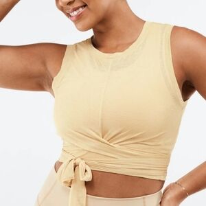 Fabletics Tie Front Crop Yoga Tank Top Beige Stonewood M Semi-Sheer NWT